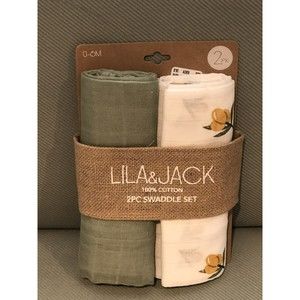 Lila Jack Muslin Swaddle Baby Blanket Olive And Sage Cotton NEW